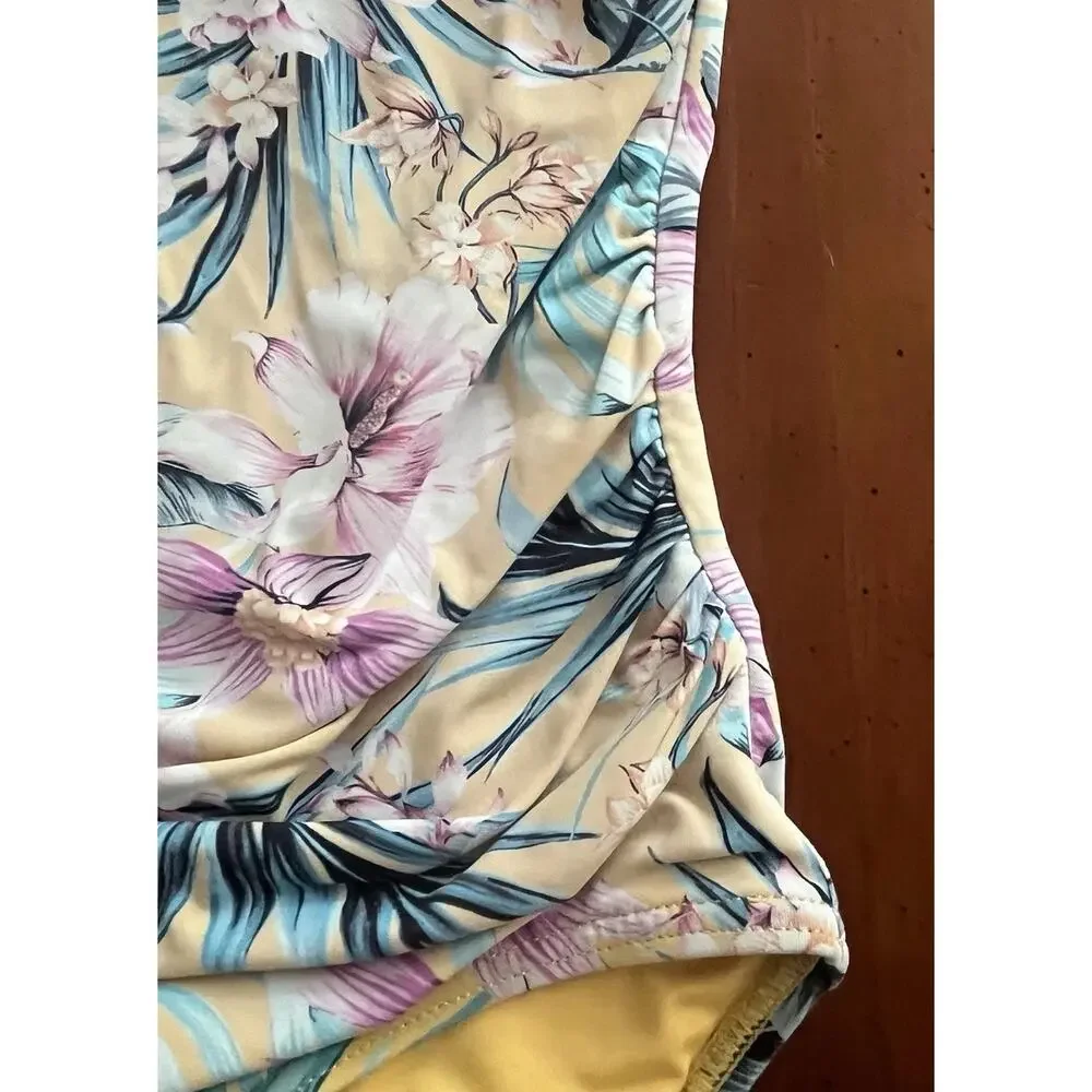 Nip Tuck Rhonda One Shoulder Swimsuit Women’s 10 Tropical Floral Ruching Padded